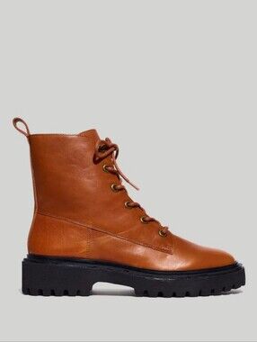 Madewell The Rayna Lace-Up Combat Boot Leather In english saddle Sz 6.5‎